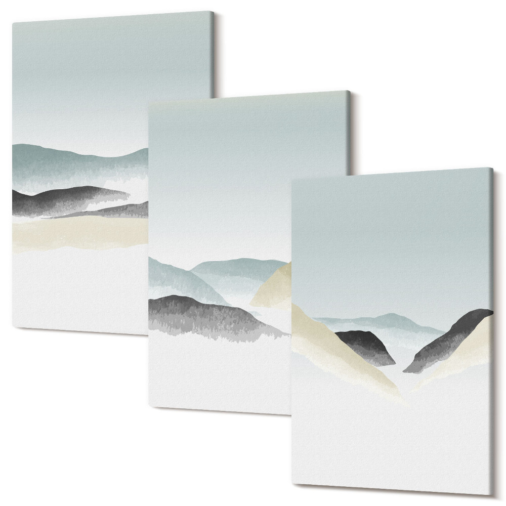 Zestaw obrazów 3 części tryptyk Minimalistyczne góry w delikatnych pastelach
