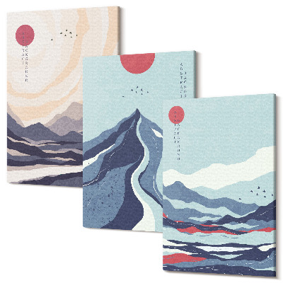 Zestaw obrazów 3 części tryptyk Abstrakcyjne krajobrazy górskie styl japoński