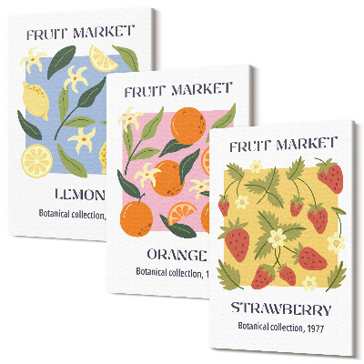 Zestaw obrazów tryptyk na ścianę Owocowe postery z cytrynami pomarańczami i truskawkami