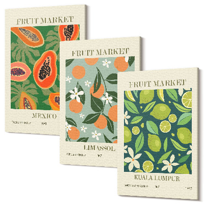 Zestaw obrazów na płótnie tryptyk Owocowe wzory postery w stylu vintage