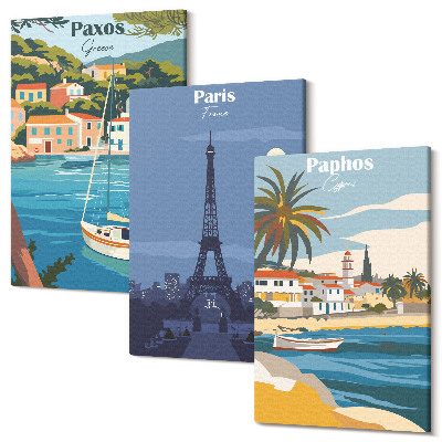 Zestaw obrazów na płótnie tryptyk Widoki miast nadmorskich i ich architektura