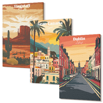 Zestaw obrazów na płótnie tryptyk Krajobrazy miast i natury w ciepłych kolorach