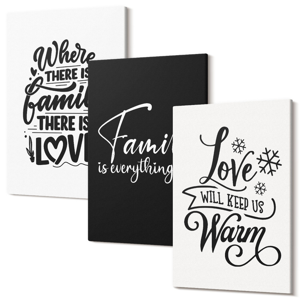 Zestaw obrazów 3 części tryptyk Rodzina miłość ciepło domowe napisy inspirujące