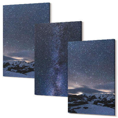Zestaw obrazów tryptyk na ścianę Nocne niebo z gwiazdami i górskim krajobrazem