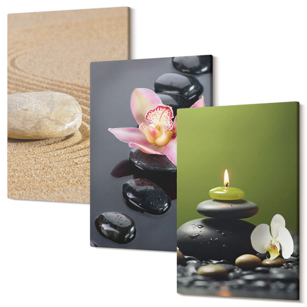 Zestaw obrazów 3 części tryptyk Relaksujące motywy kamieni spokój i zen