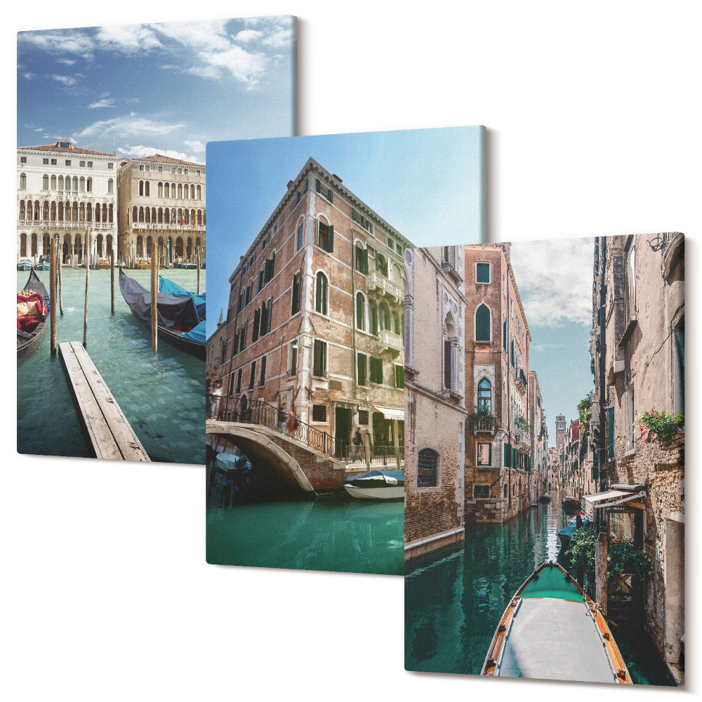 Zestaw obrazów 3 części tryptyk Widoki Wenecji z kanałami i architekturą miejską