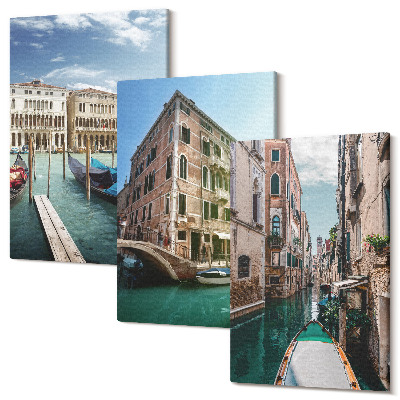 Zestaw obrazów 3 części tryptyk Widoki Wenecji z kanałami i architekturą miejską