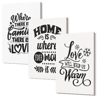 Zestaw obrazów 3 części tryptyk Rodzina miłość dom ciepło w prostych hasłach