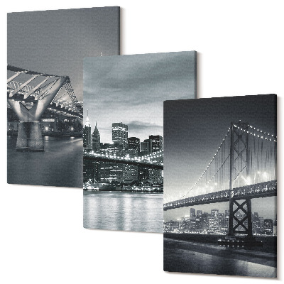 Zestaw obrazów tryptyk na ścianę Mosty i architektura miast w odcieniach szarości