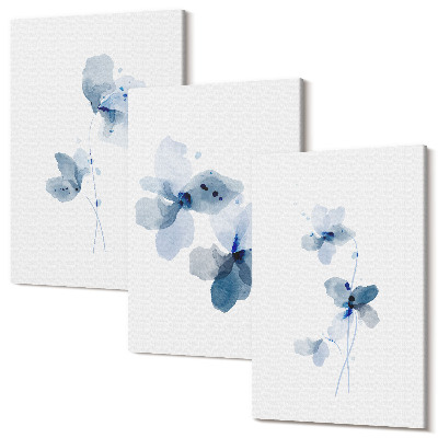 Zestaw obrazów na płótnie tryptyk Kwiaty w odcieniach niebieskiego na jasnym tle