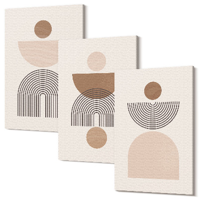 Zestaw obrazów tryptyk na ścianę Abstrakcyjne kształty w odcieniach brązu i beżu