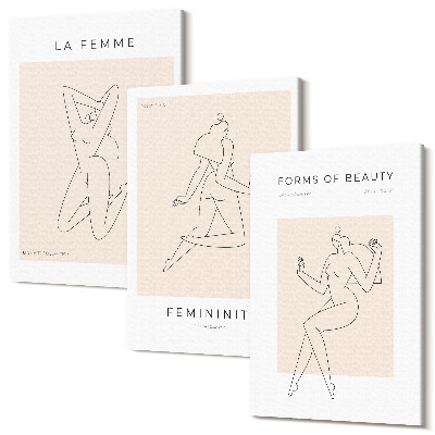 Zestaw obrazów 3 części tryptyk Linearne sylwetki kobiet w minimalistycznych posterach