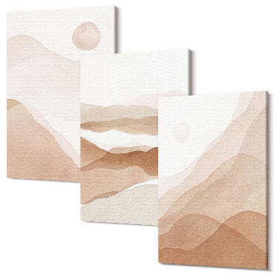 Zestaw obrazów tryptyk na ścianę Abstrakcyjne pejzaże w odcieniach brązu i beżu