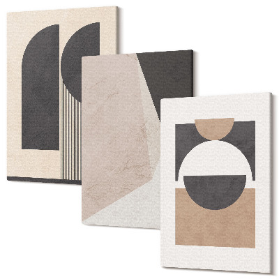Zestaw obrazów tryptyk na ścianę Abstrakcyjne kształty w odcieniach beżu i brązu