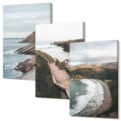 Zestaw obrazów na płótnie tryptyk Widoki nadmorskie z klifami i plażą pejzaże