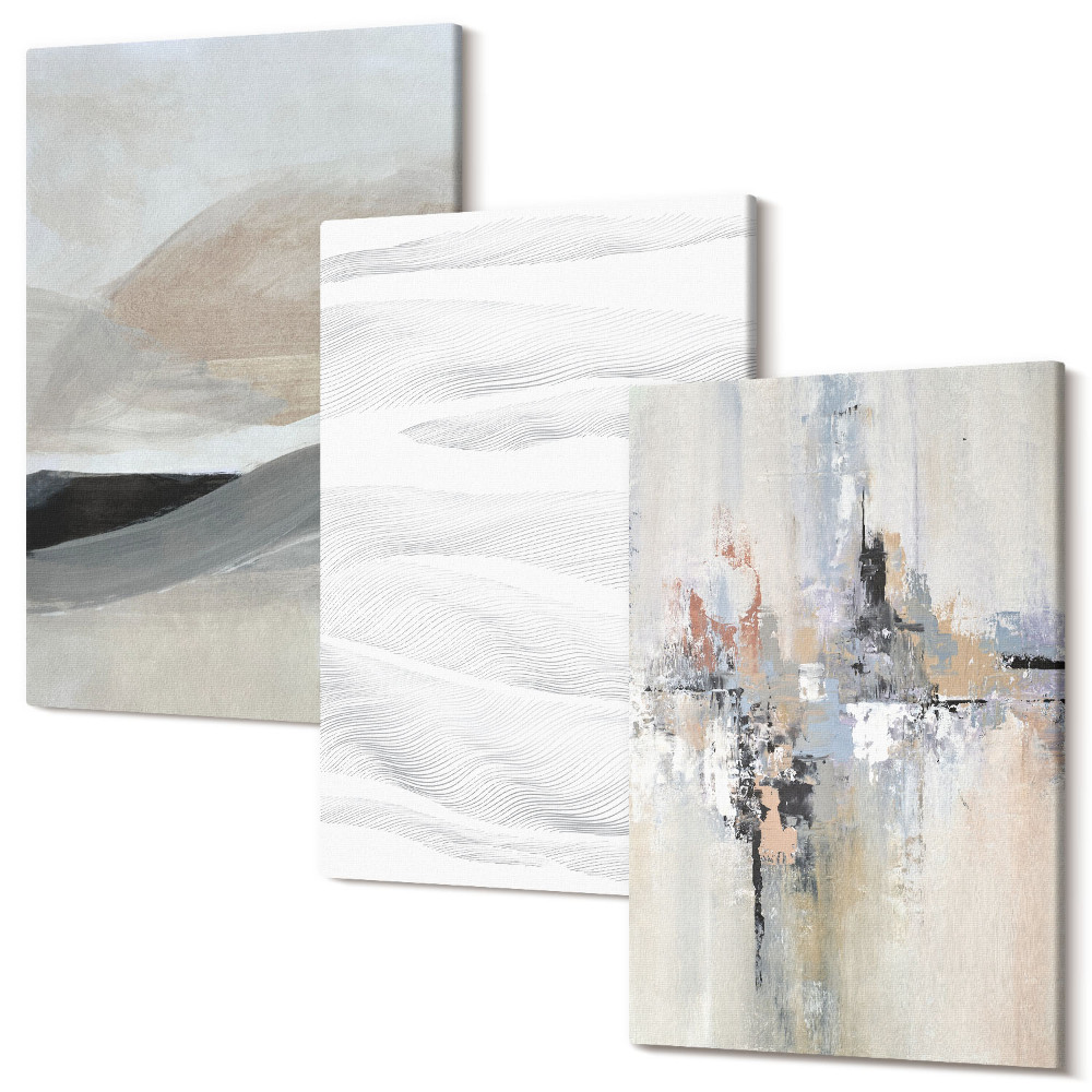 Zestaw obrazów 3 części tryptyk Abstrakcyjne wzory w neutralnych odcieniach ziemi
