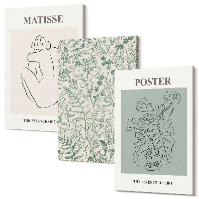 Zestaw obrazów 3 części tryptyk Linie i roślinne wzory w minimalistycznym stylu