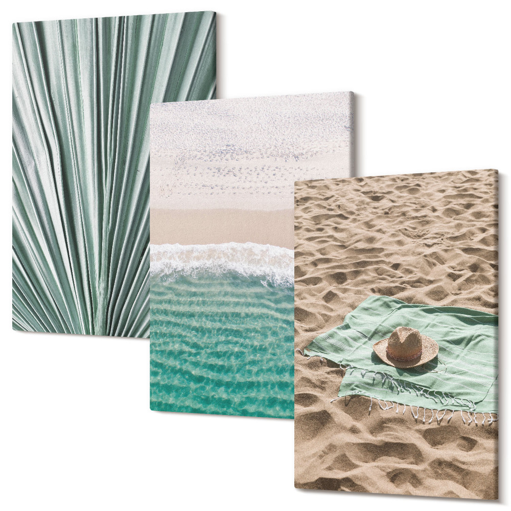 Zestaw obrazów 3 części tryptyk Wakacyjne widoki letnie na plaży nad morzem