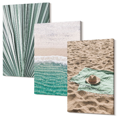 Zestaw obrazów 3 części tryptyk Wakacyjne widoki letnie na plaży nad morzem