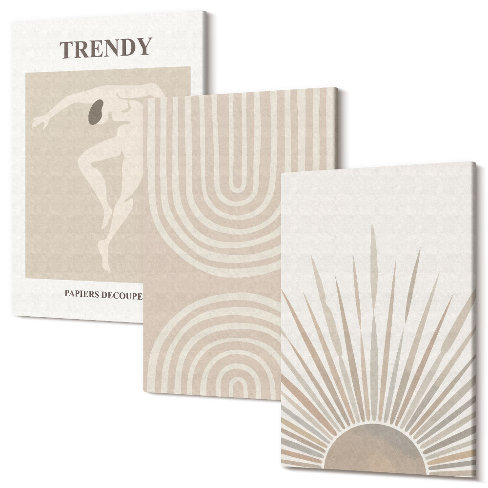 Zestaw obrazów tryptyk na ścianę Pastelowe postery modne abstrakcje boho