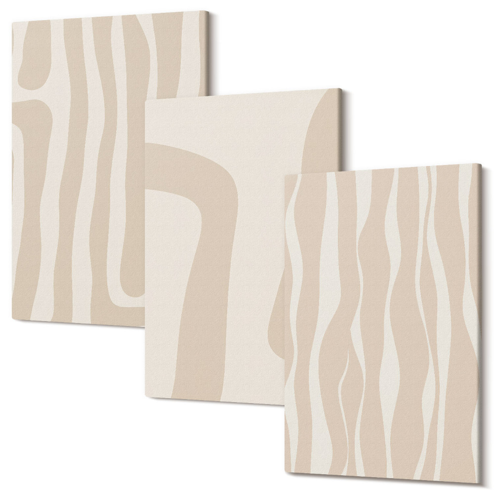 Zestaw obrazów tryptyk na ścianę Abstrakcyjne wzory minimalistyczne kształty styl boho