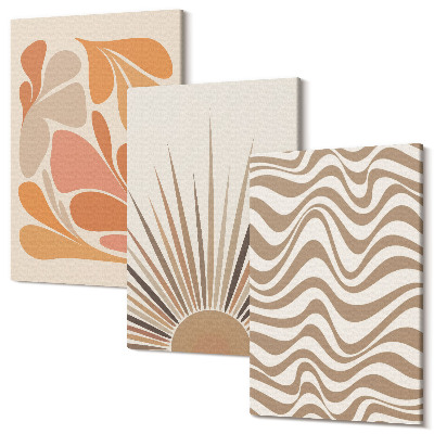 Zestaw obrazów 3 części tryptyk Słońce boho pastelowe abstrakcyjne kształty