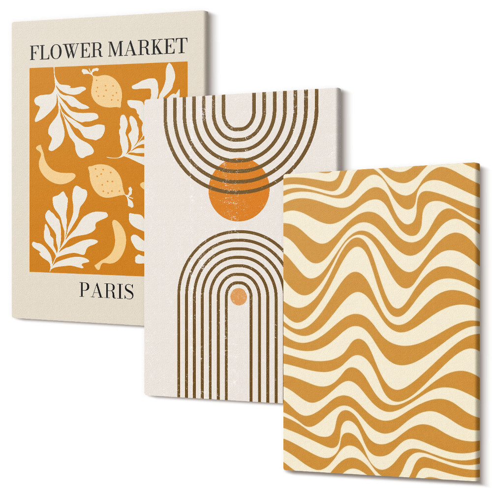 Zestaw obrazów na płótnie tryptyk Wzory roślinne i geometryczne modne postery