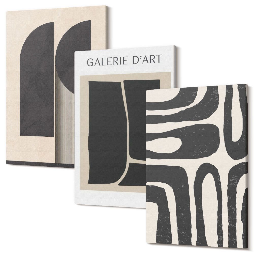 Zestaw obrazów 3 części tryptyk Abstrakcyjne kształty minimalistyczne postery