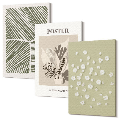 Zestaw obrazów tryptyk na ścianę Roślinne motywy w stonowanych kolorach i wzorach