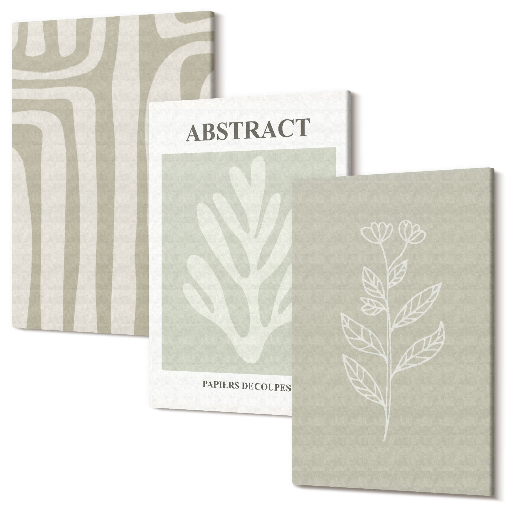 Zestaw obrazów 3 części tryptyk Abstrakcyjne wzory roślinne w stonowanej kolorystyce