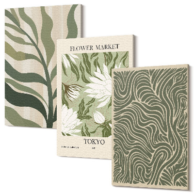 Zestaw obrazów na płótnie tryptyk Roślinne wzory botaniczne dekoracje styl boho