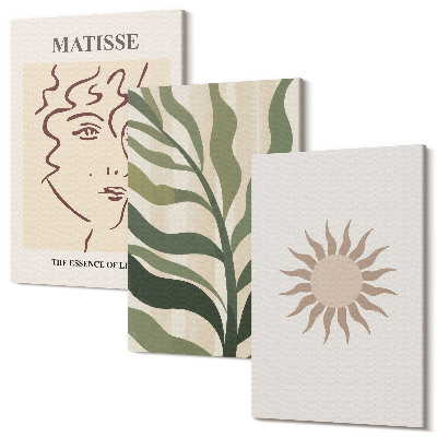 Zestaw obrazów tryptyk na ścianę Abstrakcyjne wzory roślinne i linie w stonowanej kolorystyce