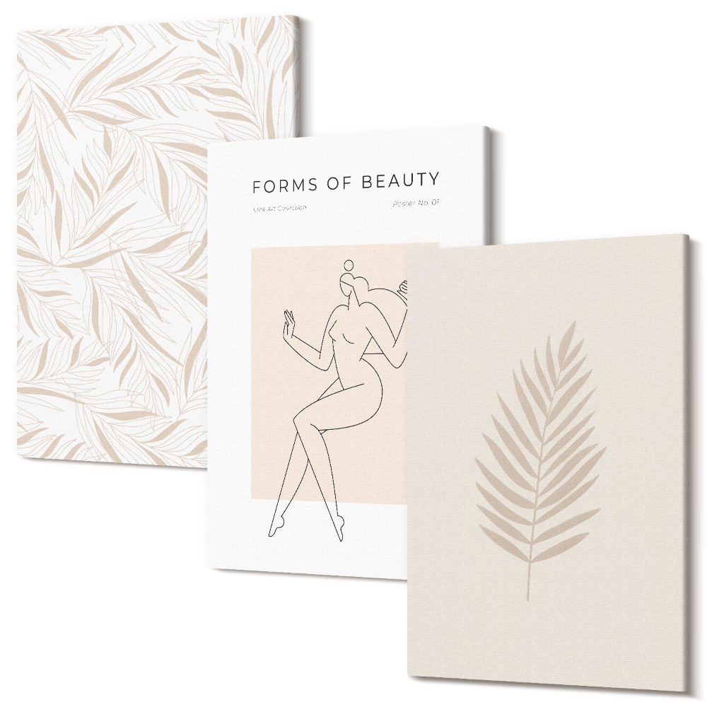 Zestaw obrazów 3 części tryptyk Motywy minimalistycznym stylu botaniczne wzornictwo