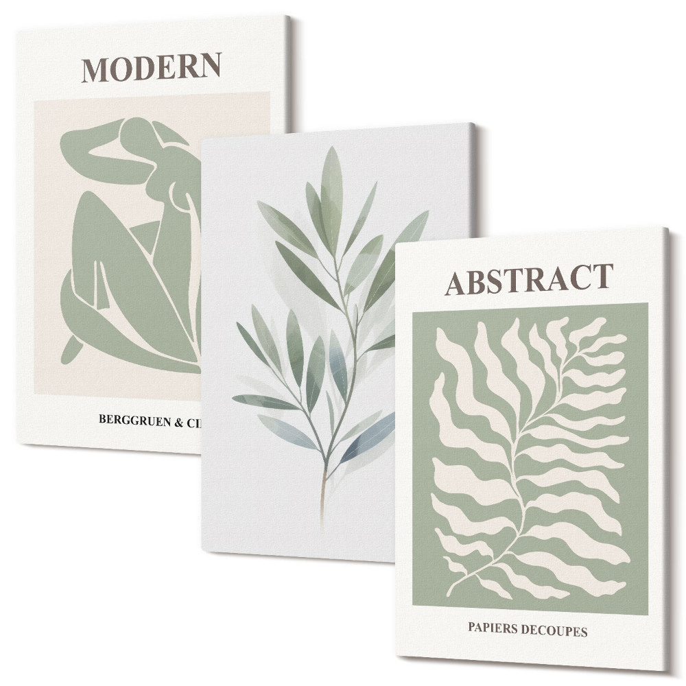 Zestaw obrazów 3 części tryptyk Wzornictwo Matisse akwarelowe rośliny boho