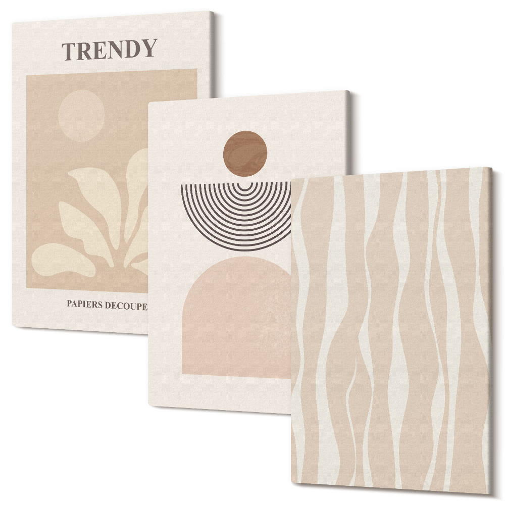 Zestaw obrazów tryptyk na ścianę Stylowe abstrakcyjne kompozycje w odcieniach beżu