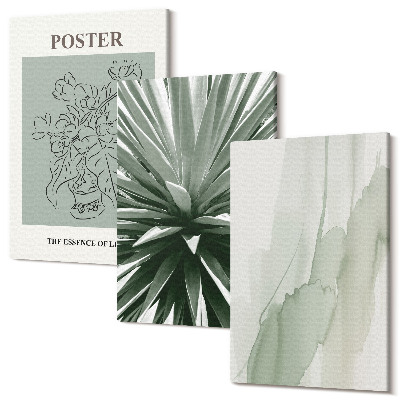 Zestaw obrazów tryptyk na ścianę Roślinne wzory w odcieniach zieleni i beżu