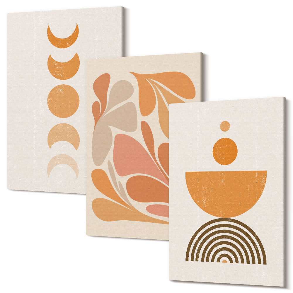 Zestaw obrazów na płótnie tryptyk Abstrakcyjne kształty w odcieniach pomarańczowych