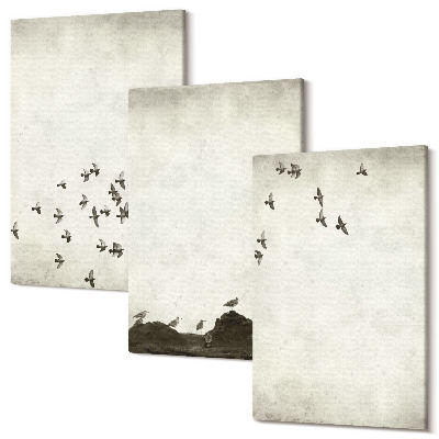 Zestaw obrazów 3 części tryptyk Ptaki w locie malowany styl minimalistyczny