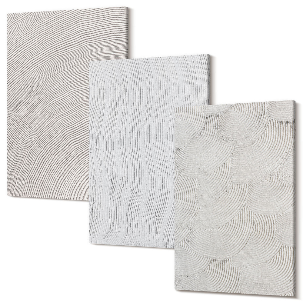 Zestaw obrazów na płótnie tryptyk Wzory na piasku linearne struktury geometryczne