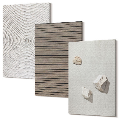 Zestaw obrazów 3 części tryptyk Naturalne tekstury drewno kamienie sznur