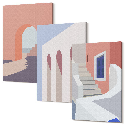 Zestaw obrazów tryptyk na ścianę Ilustracje architektury miejskiej styl minimalistyczny