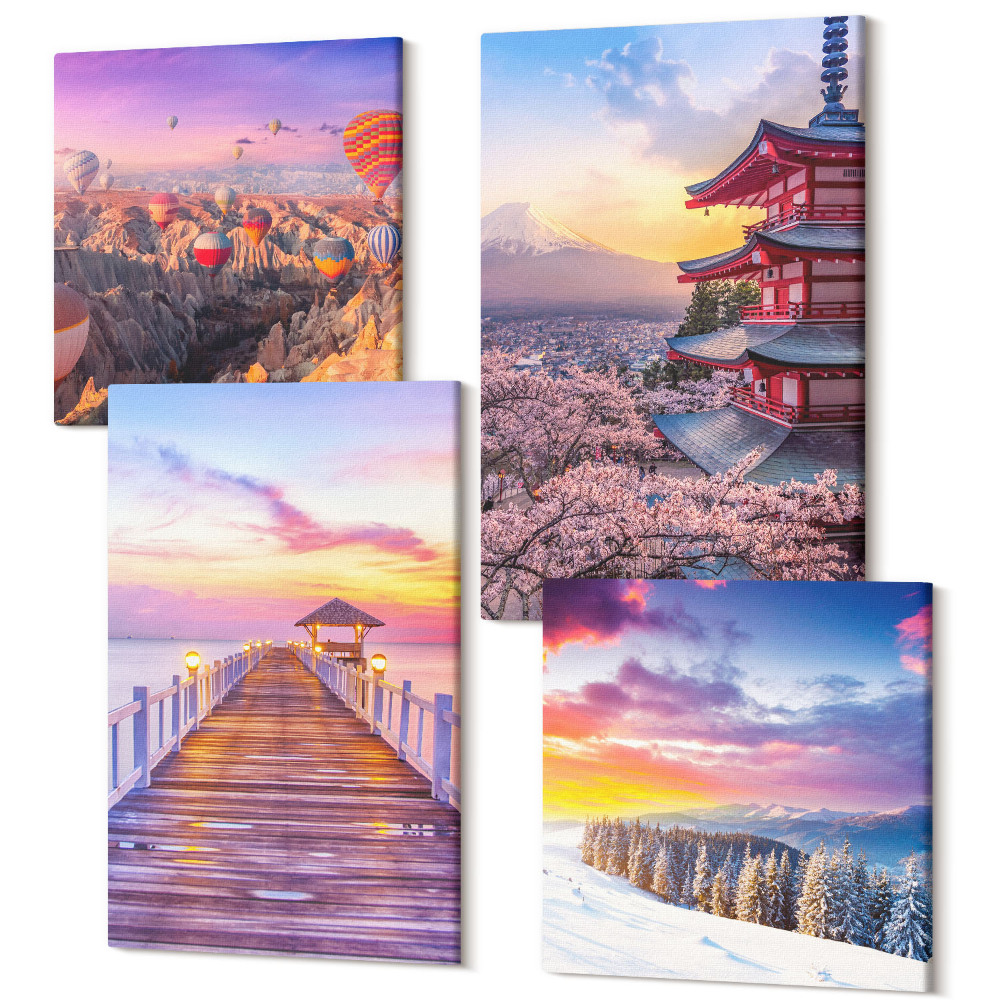 Zestaw obrazów na płótnie kwadryptyk Romantyczne krajobrazy z malowniczym niebem