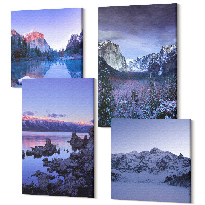 Zestaw obrazów kwadryptyk na ścianę Górskie pejzaże o zmierzchu widoki na wodę