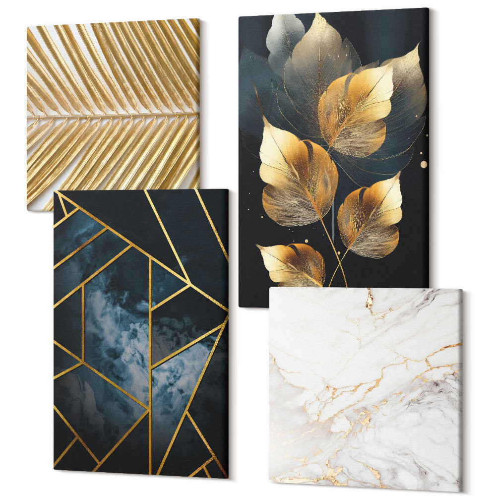 Zestaw obrazów 4 części kwadryptyk Nowoczesne wzory geometryczne i naturalne motywy roślinne