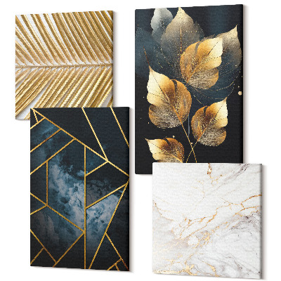 Zestaw obrazów 4 części kwadryptyk Nowoczesne wzory geometryczne i naturalne motywy roślinne