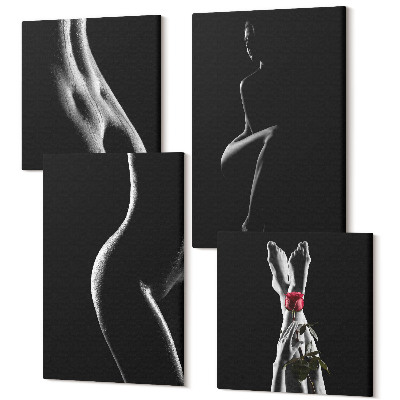 Zestaw obrazów 4 części kwadryptyk Czarno-białe kobiece sylwetki erotyka