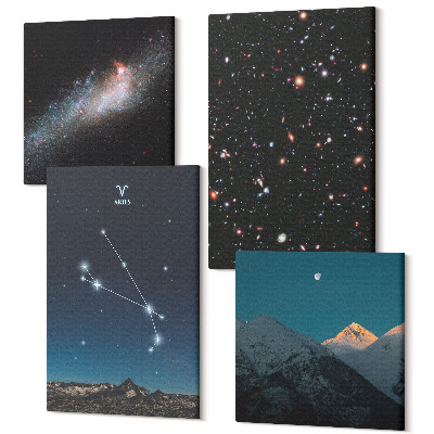 Zestaw obrazów na płótnie kwadryptyk Kosmiczne pejzaże galaktyk i konstelacji zodiaku Baran