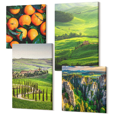 Zestaw obrazów kwadryptyk na ścianę Krajobraz włoskiej wsi z pomarańczami i naturą