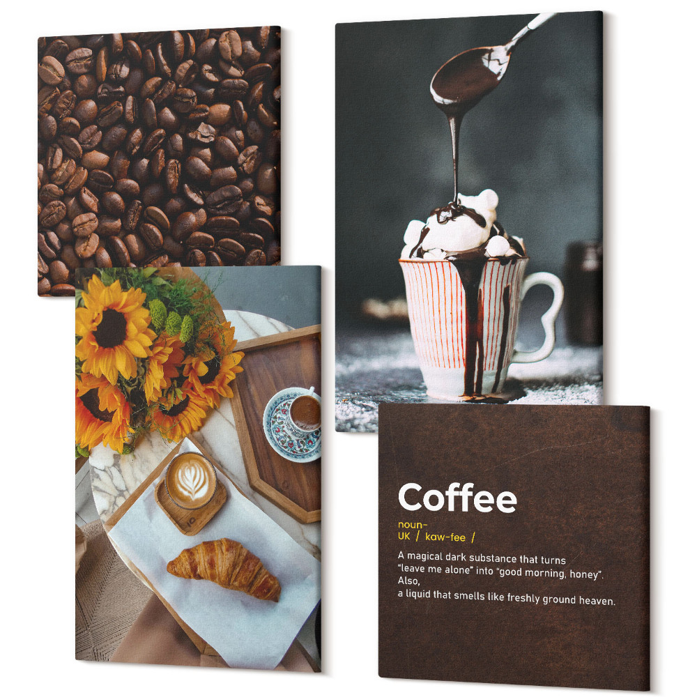 Zestaw obrazów kwadryptyk na ścianę Włoskie śniadanie ziarna kawy definicja