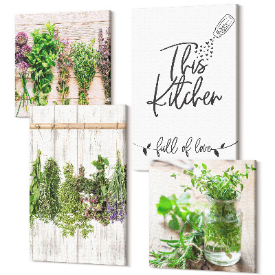 Zestaw obrazów kwadryptyk na ścianę Suszące się zioła i rośliny do kuchni